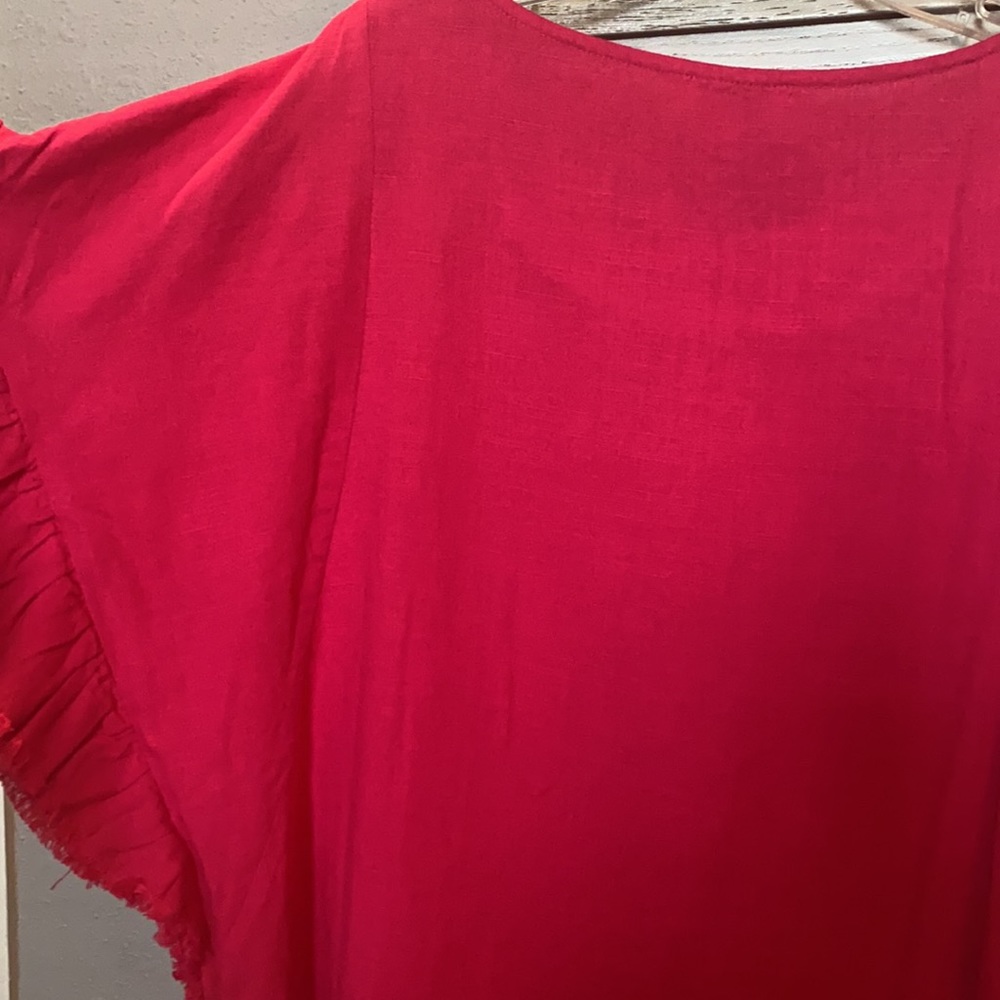 Umgee Pink Linen Ruffle Sleeve Top - Picture 9 of 10